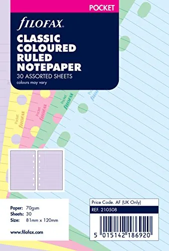 Filofax 210508 Pocket Notizpapier Classic, liniert, farbig sortiert