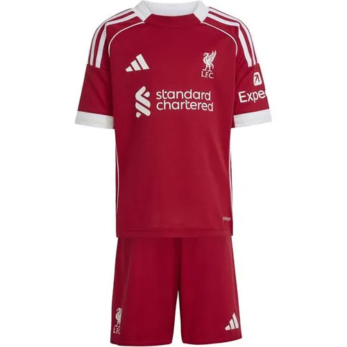 ADIDAS Kinder Fananzug FC Liverpool 25/26 - Stylische Mini-Heimausrüstung für kleine Liverpool-Fans. Das Set aus Trikot und Shorts sorgt mit AEROREADY-Technologie für hohen Tragekomfort und echten Fußball-Style.