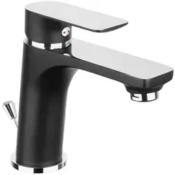 Cornat Waschtischarmatur Round, schwarz, 15,1 cm hoch - Touch-On-Wasserhahn für Badezimmerwaschbecken, aus hochwertigem Messing mit geräuscharmem Luftsprudler für einen sanften Strahl und einfache Montage durch flexible Anschlussschläuche.