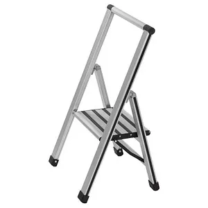Wenko Klapptrittleiter Alu 1stfg. - Sicherer Stand für Höhenarbeiten - Leiter mit XXL-Trittstufe für bequemes Aufsetzen, rutschfester Auftritt und platzsparend zusammenfaltbar. Ideal für Zuhause oder Werkstatt.