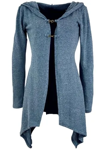 GURU SHOP Lange Strickjacke - Taubenblau, Damen - Elegante Strickjacke mit übergroßer Kapuze und Daumenlöchern für warmen Komfort. Hergestellt aus hochwertiger Baumwolle, ideal für einen lässigen Look.