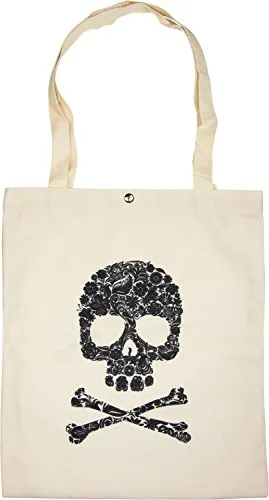 styleBREAKER Stofftasche mit Totenkopf Aufdruck, Druckknopf Verschluss, Tragetasche, Einkaufstasche, Tasche, Unisex 02012194, Farbe:Beige