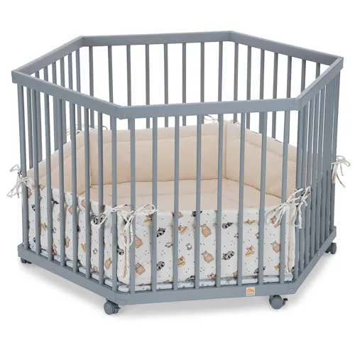 FabiMax Baby Laufgitter 6-eck Grau lackiert, höhenverstellbar