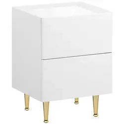 Woltu Nachttisch,, Weiß, Weiß Hochglanz, Holz, 2 Schubladen, Rechteckig, konisch, 35x51x40 cm, Schlafzimmer, Nachttische