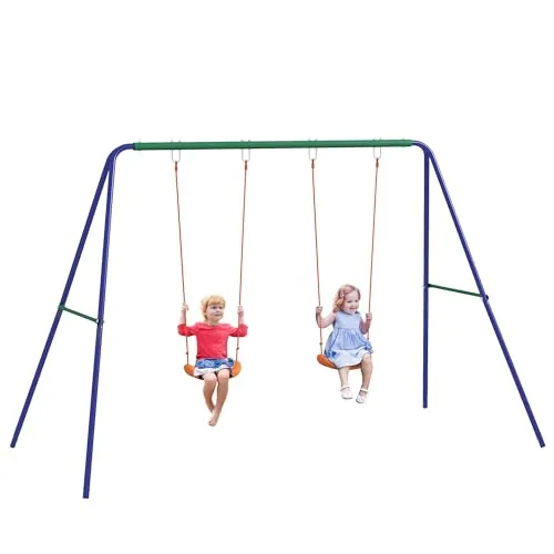Outsunny Einzelschaukel Kinderschaukel-Set mit 2 Schaukeln - Schaukel-Set für Garten und Balkon, belastbar bis 45 kg. Ideal für Kinder ab 3 Jahren, sorgt für viel Spaß und Bewegung!