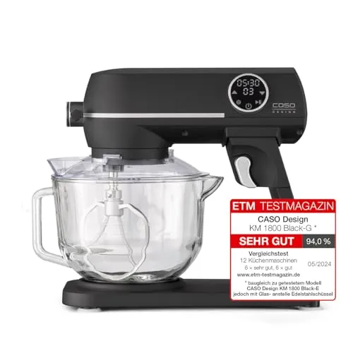 CASO KM 1800 Black-G - Edle Küchenmaschine mit 1800 Watt, 4,5 l Glasschüssel und planetarischem Rührwerk für perfekte Ergebnisse
