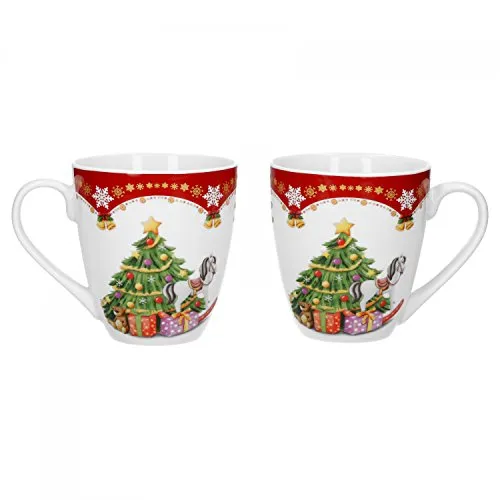 Van Well 2er Set Kaffeebecher Weihnachtszauber, 530 ml Porzellan Glühweinbecher, große Kaffeetasse, XL-Becher, Weihnachtsmotiv