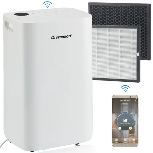 Greenmigo Luftentfeuchter Lufttrockner ALPHA-Q25 Pro WiFi für Räume bis 70m2,Raumentfeuchter mit 25L/Tag Entfeuchtung,Entfeuchter Elektrisch