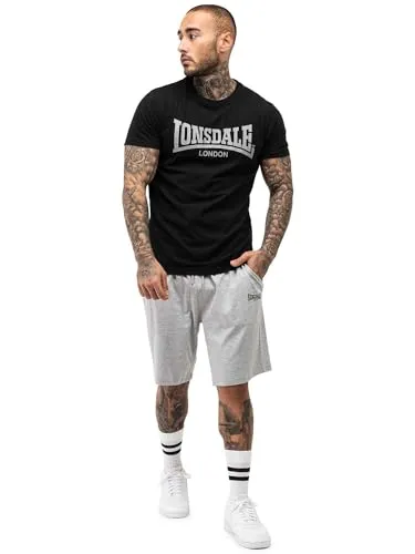 Lonsdale Herren MOY Trainingsanzug, Black/Marl Grey, L - Stylischer Trainingsanzug aus 100% Baumwolle, perfekt für Sport und Freizeit. Bequeme Passform mit Rundhals-T-Shirt und praktischen Taschen.