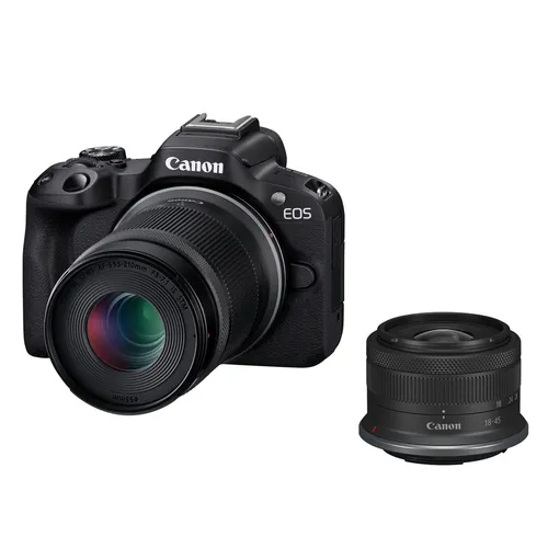 Canon EOS R50 schwarz + RF-S 18-45mm + RF-S 55-210mm IS STM - Spiegellose Systemkamera mit 24,2-MP-APS-C-Sensor für beeindruckende Bilder und Videos, inklusive vielseitigem Doublezoom Kit für kreative Freiheit.