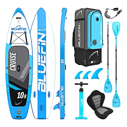Bluefin Cruise SUP Board Set | Aufblasbares Stand Up Paddle Board mit Kajak-Umbausatz - Aufblasbares Board für Stand-Up Paddling, inkl. Kajak-Umbausatz und 5-Jahres-Garantie. Robuste Konstruktion mit 28 PSI Druck für maximale Stabilität und Sicherheit.