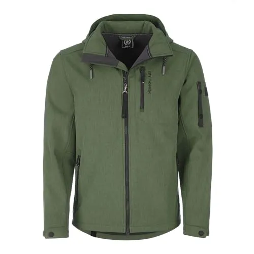 Dry Fashion Herren Softshelljacke Wangerooge mit Fleece-Innenfutter - Melierte Jacke mit abnehmbarer Kapuze in Oliv Melange in Größe L