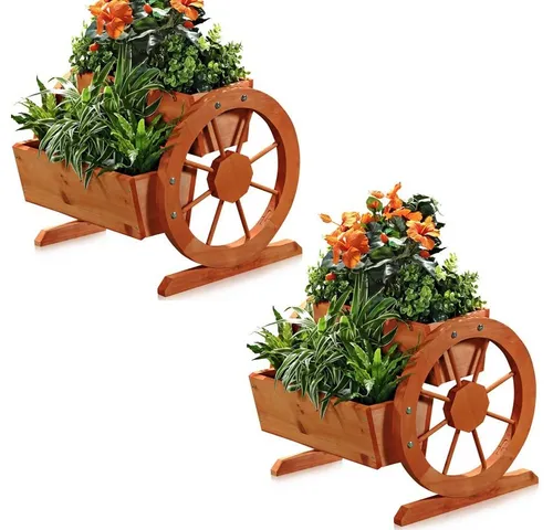 Mucola Pflanzkübel 2er Set - Blumentrog im Wasserrad-Look - Garten-Zubehör: 2 stilvolle Pflanzkübel aus Fichtenholz mit individueller Holzmaserung, ideal für kreative Blumenarrangements und Gartenakzente.