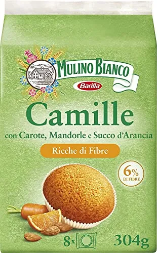 Mulino Bianco Merendine Camille, Süßer Snack für zwischendurch, reich an Ballaststoffen, Packung mit 6 Einzelportionen, 304 g