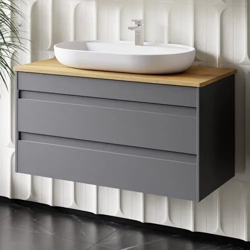 Karen Waschtisch Lara 100 mit Unterschrank und Keramikwaschbecken - Minimalistischer Waschplatz in Anthrazit mit Softclose-Schubladen und hochwertigem Keramikwaschbecken – ideal für moderne Badezimmer.