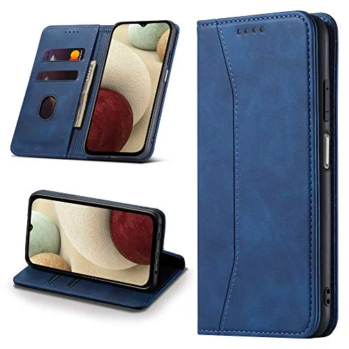 Leaisan Handyhülle für Samsung Galaxy A12 Hülle Premium Leder Flip Klappbare Stoßfeste Magnetische [Standfunktion] [Kartenfächern] Schutzhülle für Samsung Galaxy A12 Tasche - Blau