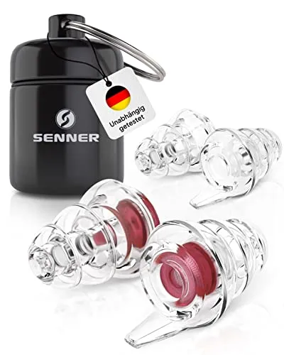 Senner MusicPro - Gehörschutz Ohrstöpsel Konzert, Festival, Musik und Party - Gehörschutz für Musiker, mit Schlüsselanhänger - Hi-Fi Gehörschutzstöpsel Earplugs | SNR 19 dB, transparent/rot