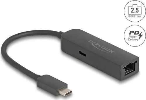 Delock USB Type-C Adapter zu 2.5 Gigabit LAN mit Power Delivery 100 Watt