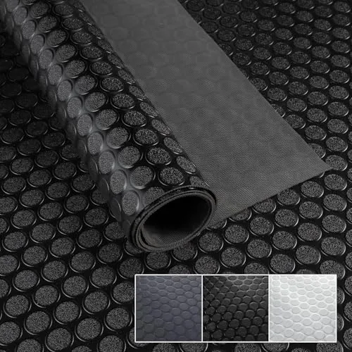 PVC Bodenbelag Meterware 1,5mm Antirutschmatte Bodenmatte geruchslos Noppenmatte Riffelblechmatte Tränenblech Karo Dionis rutschfest Noppen Schwarz 100x100cm