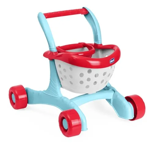 Chicco Lauflernwagen 2in1, Robust mit Rädern, Erste Schritte für Kinder, Rollenspiel Einkauf und Formen, mit Puppensitz, Kreatives Spiel, Inklusive 3 Früchte, Lauflernspielzeug, 9-24 Monate