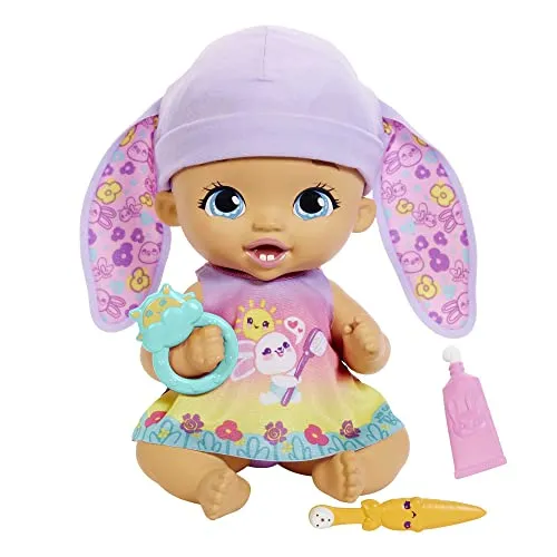 My Garden Baby Brush & Smile Little Bunny Baby Doll (12-in) with 3 Accessories and 2-in-1 Outfit, Pink Hat, Great Gift for Kids Ages 2Y+