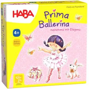 Haba Kartenspiel Prima Ballerina - Kooperatives Kinderspiel für 2-6 Spieler ab 4 Jahren, fördert Körpergefühl und Gleichgewichtssinn mit niedlicher Ballerina aus Holz.