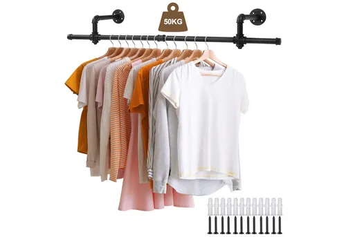 DOPWii Kleiderstange Wandgarderobe, Kleiderständer für die Wand, 50 kg Belastbarkeit (1 St), Wandmontierter Kleiderständer,Rohr-Kleiderstange für Flur,Bad,Ankleide