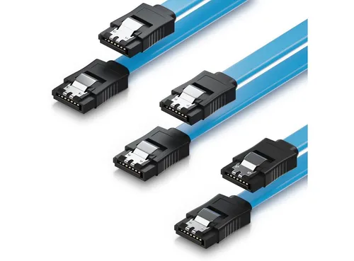 deleyCON 3x deleyCON 0,5m S-ATA 3 Datenkabel mit Clip Blau - 2x Stecker gerade Computer-Kabel