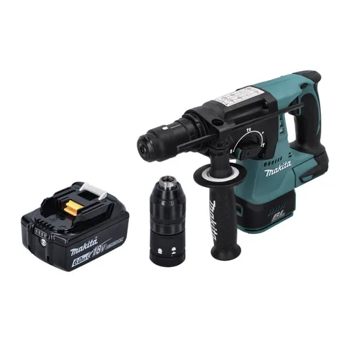 Makita DHR 243 G1 Akku Bohrhammer - Akkubohrhammer mit 18 V und 6,0 Ah Lithium-Ionen Akku, ideal für kraftvolle Bohr- und Meißelarbeiten ohne Kabelsalat.