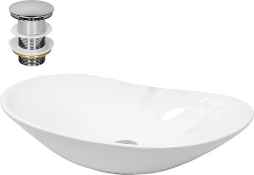 ECD Germany Design Waschbecken 640x365 mm - Hochwertiges Keramik Waschbecken mit minimalistischem, ovalem Design für modernes Badezimmer. Einfache Installation und individuelle Gestaltung durch Standard-Anschluss für Armatur und Ablauf.