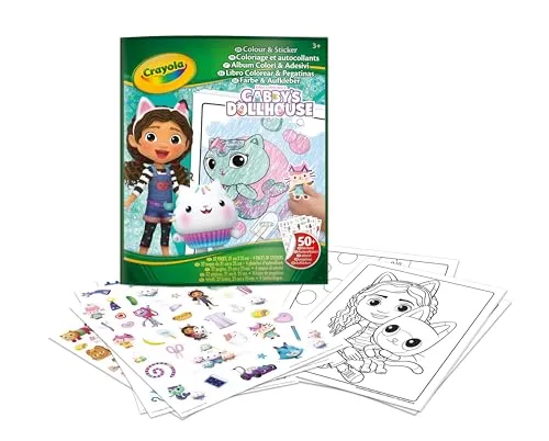 Crayola - Ausmalbuch mit Stickern, 32 Seiten und 4 Stickerbögen zum Thema Gabby's Dollhouse, 04-7025G