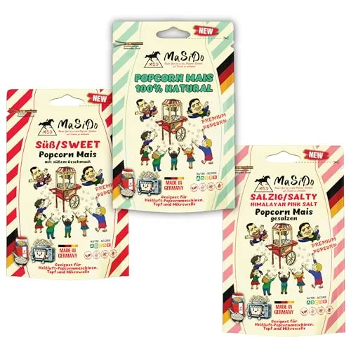 MSD MaSiDo 1x süßes, 1x salziges, 1x natur Premium Popcorn Mais aus Deutschland, Butterfly Mais Vorratspack, ohne Gentechnik, vegan, glutenfrei, laktosefrei (je 0,5 kg salzig, süß und natur)