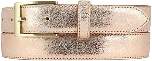 BELTINGER Goldener Gürtel in Metall-Optik 3 cm | Leder-Gürtel Metallic-Look 30mm | Metall-Ledergürtel in Gold | Roségold 95cm