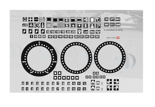 Herd Symbol Aufkleber Set als Kennzeichnung, Symbol Aufkleber für E-Herd und Gas Herd (RPM2/4/1) (weiße Symbole auf schwarzen Hintergrund)