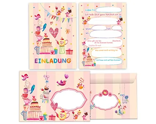 Junapack 12 Einladungskarten incl. 12 Umschläge zum Kindergeburtstag Mädchen Vögelchen