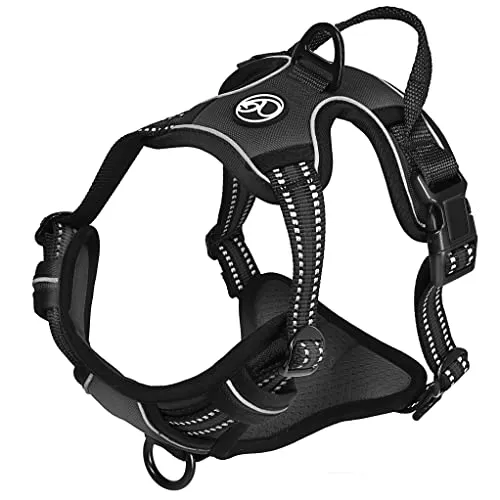 Hunde-Geschirr für kleine und große Hunde, Brustgeschirr gepolstert und reflektierend, verstellbar und atmungsaktiv, Dog Harness - Größe XL, Farbe Schwarz