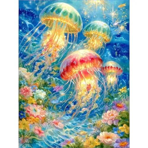 GEEHEIY Diamond Painting Erwachsene Leuchtende Quallen 30 x 40 cm