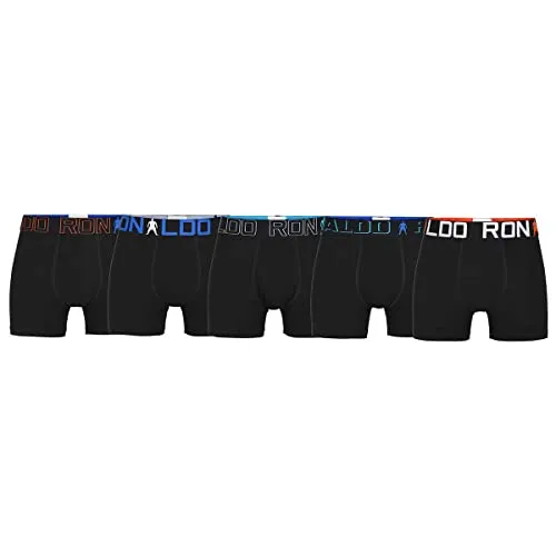 CR7 Cristiano Ronaldo Jungen CR7 5-Pack - Baumwoll Trunks in Schwarz, atmungsaktiv und bequem für 4-6 Jahre