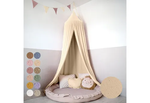 lilimaus Baldachin Kinderzimmer mit Goldapplikation - 100% Baumwolle Musselin - Baby Betthimmel aus 100% Baumwolle, atmungsaktiv und waschbar. Schafft eine gemütliche Atmosphäre im Kinderzimmer und ist vielseitig als Kuschelecke oder Leseplatz einsetzbar.