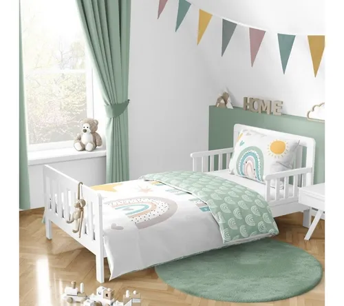 Regenbogen Sonne Herzen Baby/Kinder Bettwäsche - Bettwäschegarnitur aus 100% Baumwolle im Boho-Stil, 60° waschbar und trocknergeeignet - ideal für ein gemütliches Kinderzimmer!