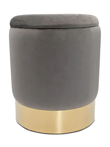 casamia Samthocker mit Stauraum Ø 31 H 38 cm Deko Hocker Samt Verlour Hocker Gold Hocker Schminktisch Farbe Light Grey - hellgrau