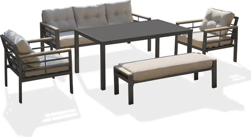 CAYENNE 7-Sitzer-Garten-Essgruppe aus Aluminium - Genießen Sie entspannte Stunden im Freien mit der CAYENNE Gartenmöbelgarnitur! Platz für 7 Personen, inklusive abnehmbarer Kissen für einfache Reinigung und stilvollem Design aus anthrazitgrauem Aluminium.