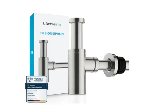 Bächlein Siphon Eleganter Waschbeckenablauf - Siphon aus gebürstetem Edelstahl mit innovativer Reinigungsöffnung, ideal für stilvolle Badezimmer und einfache Wartung.