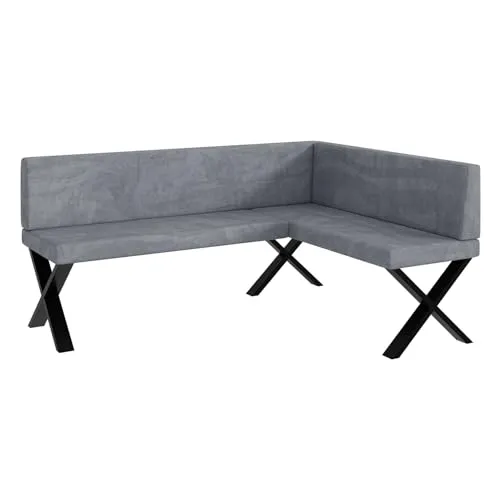 MEBLINI Eckbank für Esszimmer - Küchenbank - Essecke - Sitzecke Küche - Toni - X-Beine 128x168x87cm Rechts - Grau Samt
