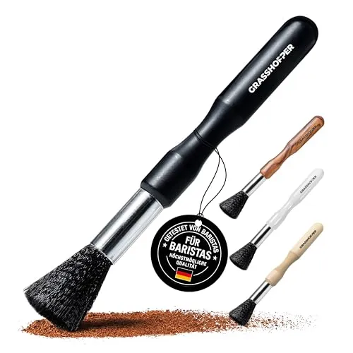 Grasshopper Barista Pinsel - Veganer Reinigungspinsel Kaffeepinsel (modern schwarzes Design) für: Siebträgermaschine, Kaffeevollautomat, Espressomaschine, Kaffeemühle | Küchenpinsel Barista Zubehör