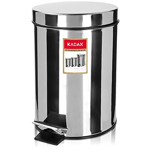KADAX Kosmetik Treteimer Edelstahl Glänzend, Kosmetikeimer mit Tretmechanismus, Praktischer Mülleimer, Inneneimer mit dem Griff (5L)