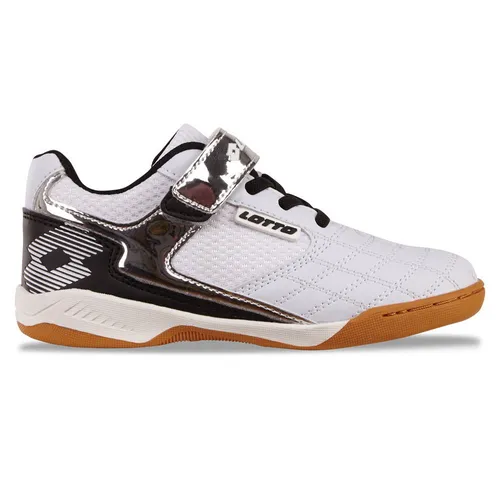 Lotto Unisex Kinder Flitter Sneaker, White Silver, 30 EU - Sneaker für Kinder mit Klettverschluss und elastischen Schnürsenkeln für einfachen Einstieg, atmungsaktives Mesh und dynamisches Design mit Streifenlogo.