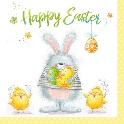 Servietten Funny Easter Team Lustig Hase Küken Ostern Frühling gelb 33x33cm 20
