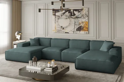 Wohnlandschaft U-Form CELES in Saphir Velvet von Fun Möbel