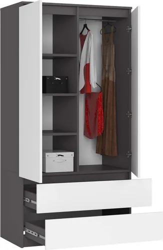 Raumhirsch Kleiderschrank Weiß/Grau, 90x180x51 cm - Moderner Kleiderschrank mit durchdachter Innenaufteilung für optimalen Stauraum. Hochwertige Laminatplatte in stilvollem Weiß und Grau, ideal für jedes Schlafzimmer.